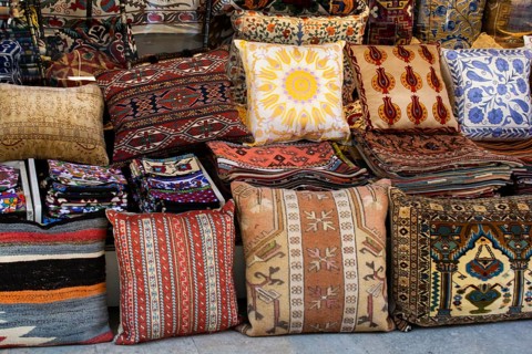 Ottoman style embroidered pillowcases for sale at local street market