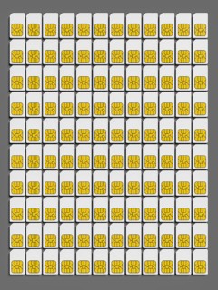 3d illustration of 120 typical sim cards background