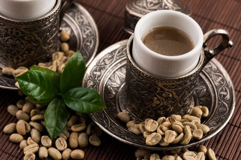 Green coffee. drink and beans