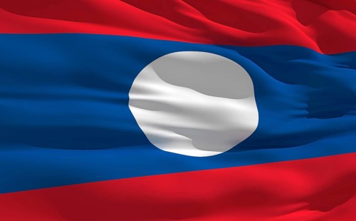 Fluttering flag of Laos on the wind