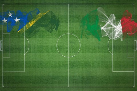 Solomon Islands vs Italy Soccer Match, national colors, national flags, soccer field, football
