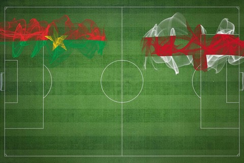 Burkina Faso vs England Soccer Match, national colors, national flags, soccer field, football game,