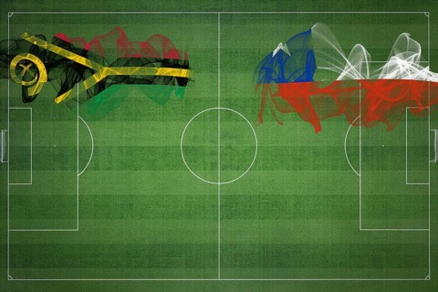 Vanuatu vs Chile Soccer Match, national colors, national flags, soccer field, football game,