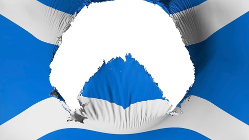 Large hole in the Scottish flag, white background, 3d rendering