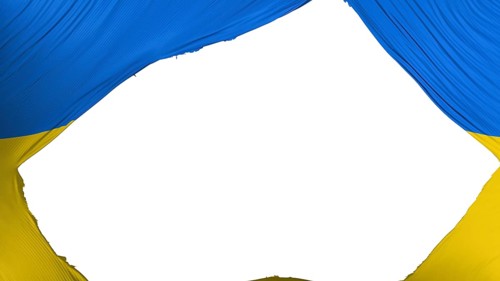 Divided Ukraine flag, white background, 3d rendering