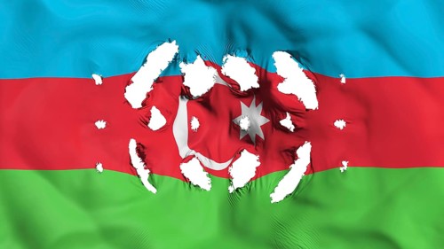 Azerbaijan flag with a small holes, white background, 3d rendering
