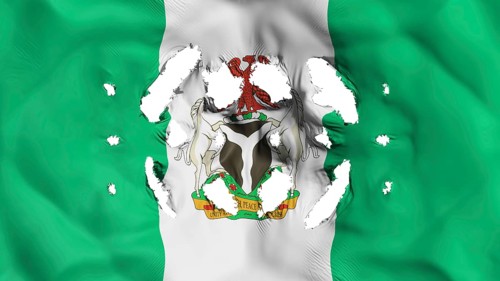 Abuja, capital of Nigeria flag with a small holes, white background, 3d rendering