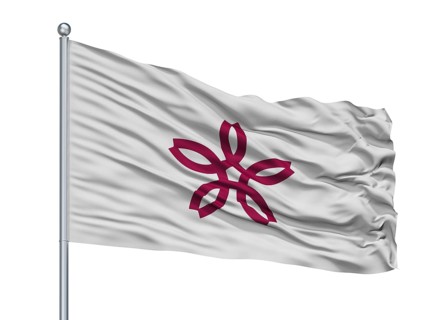 Sakurai City Flag On Flagpole, Country Japan, Nara Prefecture, Isolated On White Background