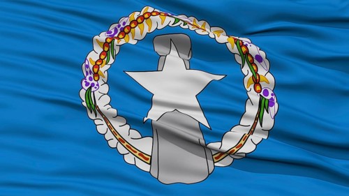 Closeup Northern Mariana Islands Flag on Flagpole, USA state, Waving in the Wind, High Resolution