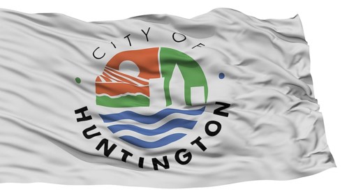 Isolated Huntington City Flag, City of West Virginia State, Waving on White Background, High