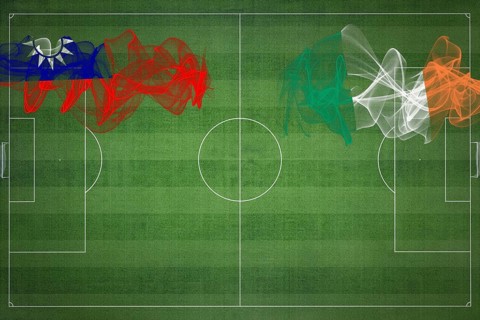 Taiwan vs Ireland Soccer Match, national colors, national flags, soccer field, football game,