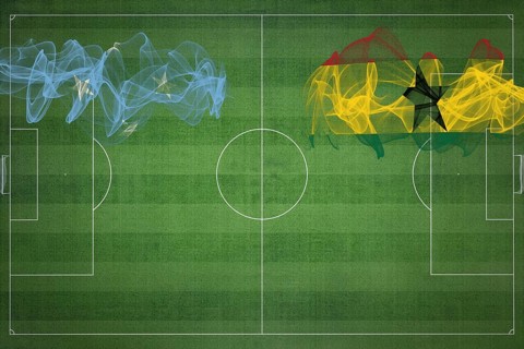 Micronesia vs Ghana Soccer Match, national colors, national flags, soccer field, football game,