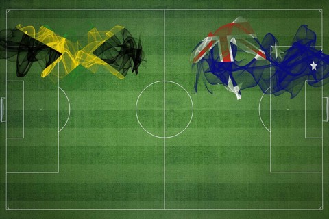 Jamaica vs Australia Soccer Match, national colors, national flags, soccer field, football game,