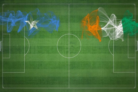 Somalia vs Ivory Coast Soccer Match, national colors, national flags, soccer field, football game,