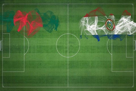 Bangladesh vs Paraguay Soccer Match, national colors, national flags, soccer field, football game,