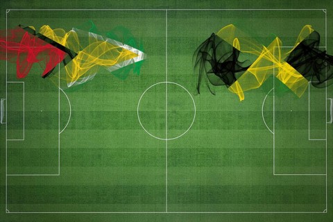 Guyana vs Jamaica Soccer Match, national colors, national flags, soccer field, football game,