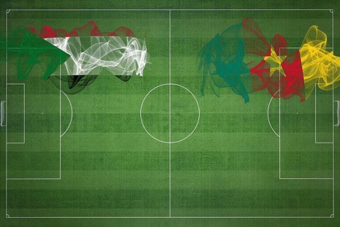Sudan vs Cameroon Soccer Match, national colors, national flags, soccer field, football game,
