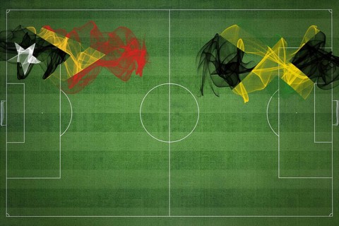 East Timor vs Jamaica Soccer Match, national colors, national flags, soccer field, football game,