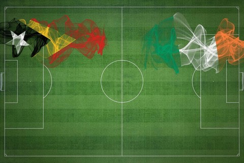 East Timor vs Ireland Soccer Match, national colors, national flags, soccer field, football game,