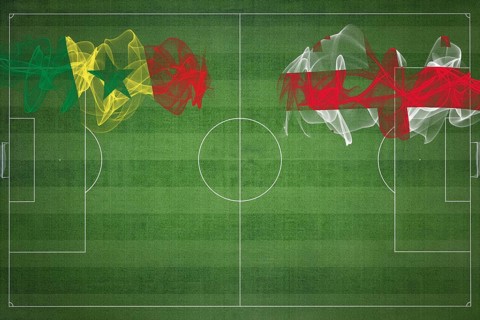 Senegal vs Georgia Soccer Match, national colors, national flags, soccer field, football game,