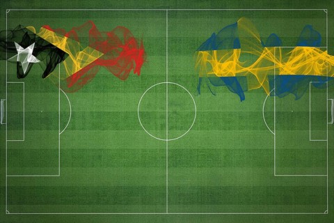 East Timor vs Sweden Soccer Match, national colors, national flags, soccer field, football game,