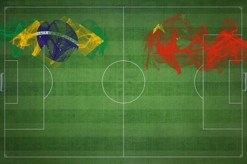 Brazil vs China Soccer Match, national colors, national flags, soccer field, football game,