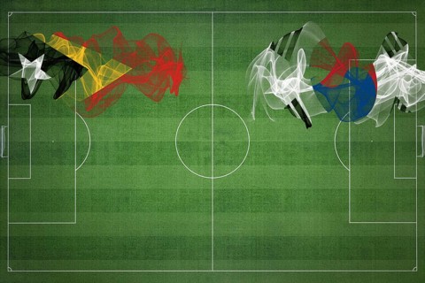 East Timor vs South Korea Soccer Match, national colors, national flags, soccer field, football