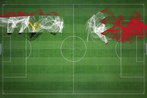 Egypt vs Bahrain Soccer Match, national colors, national flags, soccer field, football game,