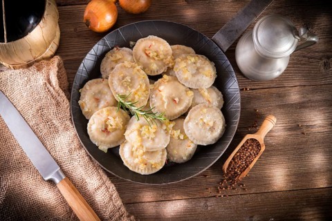 Pierogi with meat and buckwheat groats