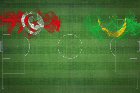 Tunisia vs Mauritania Soccer Match, national colors, national flags, soccer field, football game,