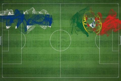 Finland vs Portugal Soccer Match, national colors, national flags, soccer field, football game,