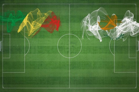 Republic of the Congo vs Cyprus Soccer Match, national colors, national flags, soccer field,