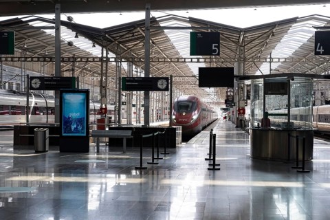 High-speed train arrives at Malaga's María Zambrano station, hub of rail travel in Andalusia,
