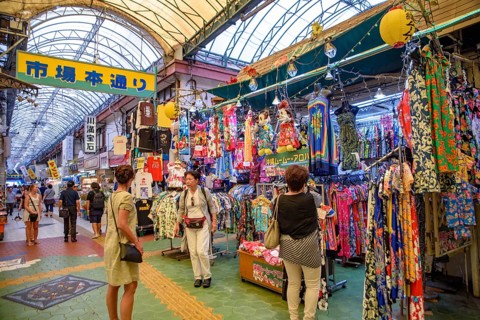 People shopping at First Makishi Public Market in Naha, Okinawa, Japan, Asia