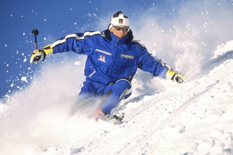 Skiers in action, deep snow, Austria, Europe
