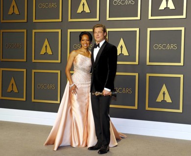 Brad Pitt and Regina King at the 92nd Academy Awards, Press Room held at the Dolby Theatre in