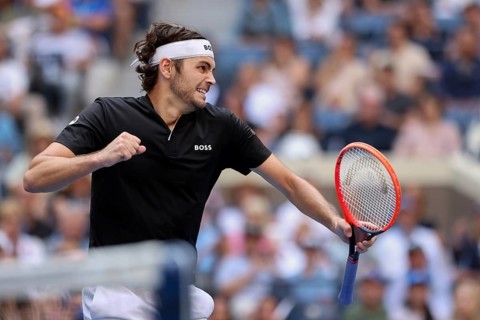 Tennis player Taylor Fritz celebrates at the US Open 2024 Championships, Billie Jean King Tennis