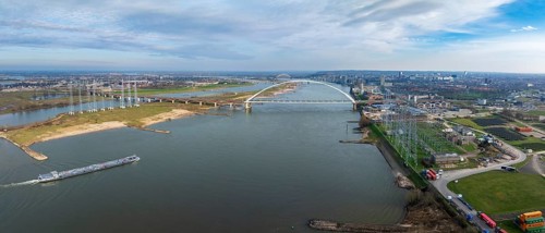 Aerial view of a modern bridge called
