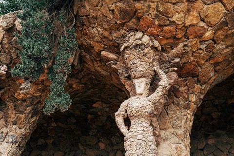 Walking alleys in the Park Guell, Barcelona, Spain.