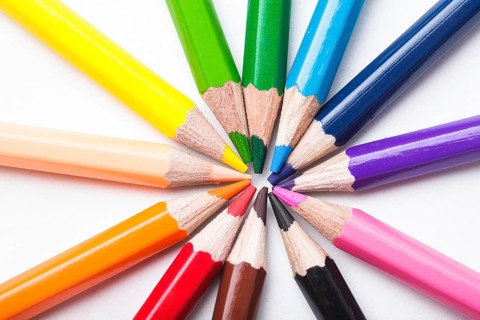 Rainbow color pencils set round isolated on white