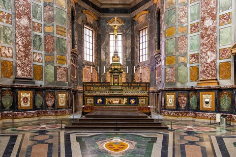 Florence, Italy, circa July 2021. Medici Chapels interior, Cappelle Medicee. Michelangelo
