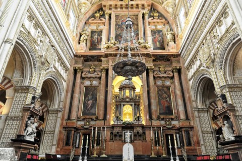 High altar of the church built inside, Mezquita, former mosque, today cathedral, Cordoba, Opulent