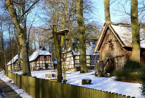 Historical Farm Museum in Winter in the Town Walsrode, Lower Saxony, Germany, Europe