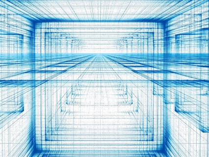 White and blue perspective background - abstract computer-generated 3d illustration. Contemporary