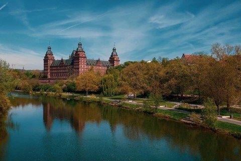 Panoramic view of Johannisburg Castle in Aschaffenburg, Germany, Europe