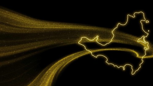 Map of Saint Martin, Gold glitter map on dark background