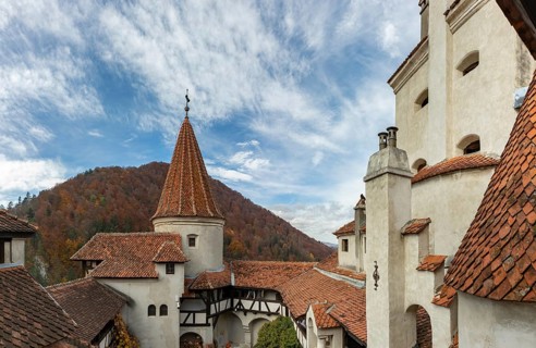 A picture of the Bran Castle as seen from its courtyard