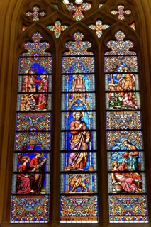 Saint Patricks Old Cathedral or Old St. Patricks, Lower Manhattan, Detailed stained glass window