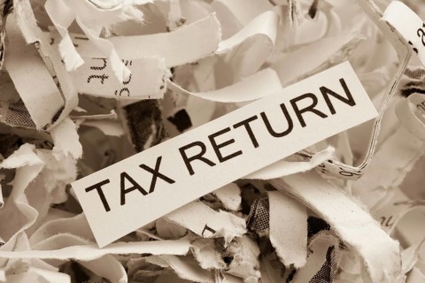 Paper shreds with the keyword Tax Return, symbolic photo for data destruction, data protection and