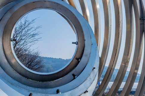Cheonan, South Korea. January 3, 2020: Closeup sculpture of concentric circles inside one another